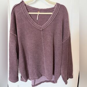 Free People Purple V-Neck Ribbed Sweater